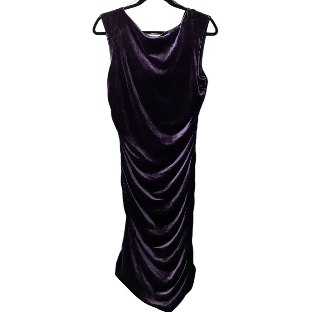 Davina velvet sleeveless draped neckline ruched bodycon dress
